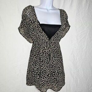 vintage y2k cheetah leopard chiffon babydoll top